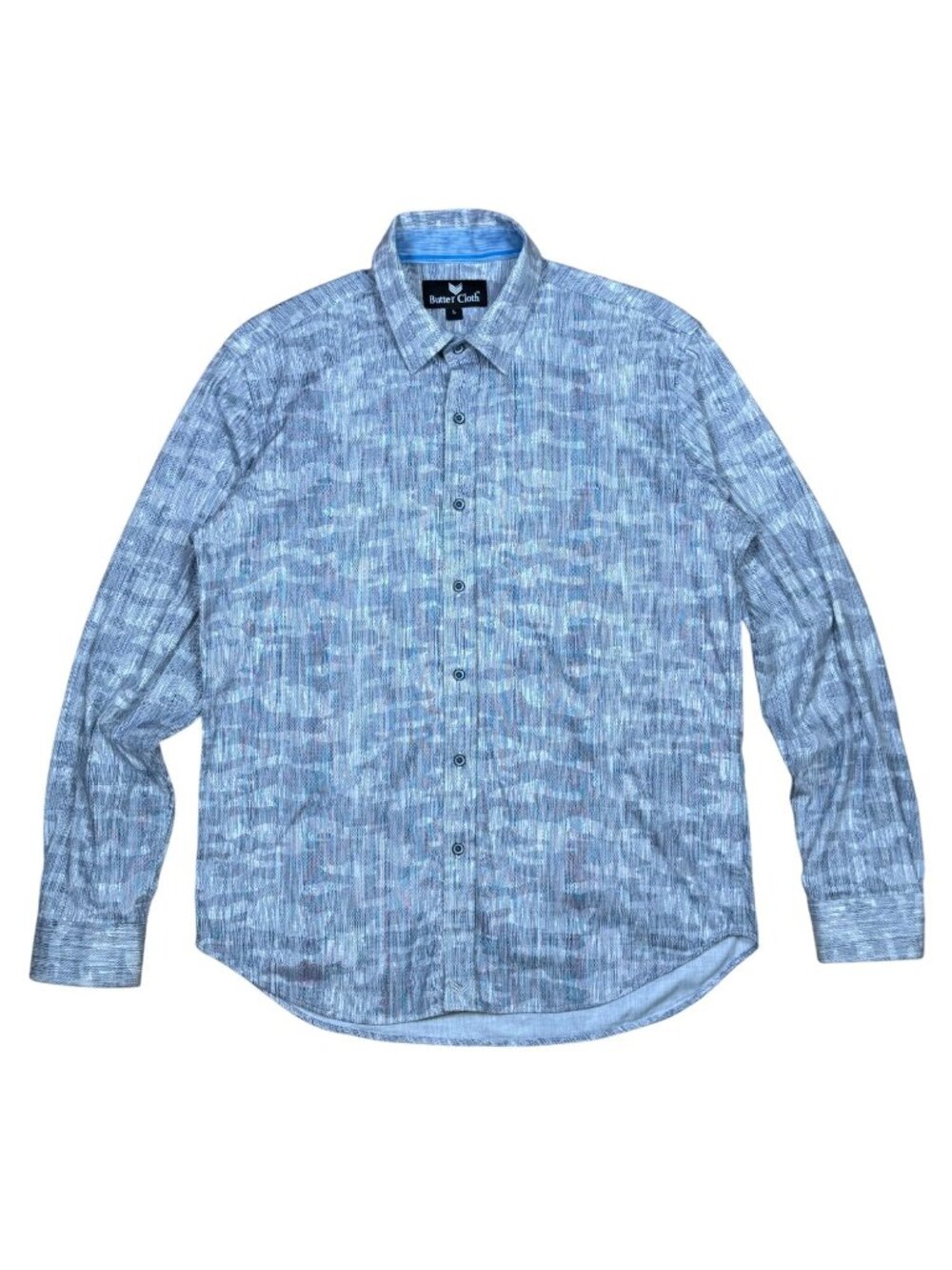Butter Cloth Button Down Shirt Mens Large Gray Camo Long Sleeve 100% Cotton Casu
